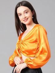 Kotty Puff Sleeve Satin Crop Top