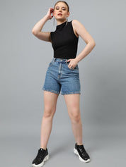 Kotty Black High Neck Sleeveless Fitted Top