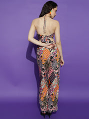 Kotty Pink Floral Printed Halter Neck Sleeveless Crop Top & Palazzo 