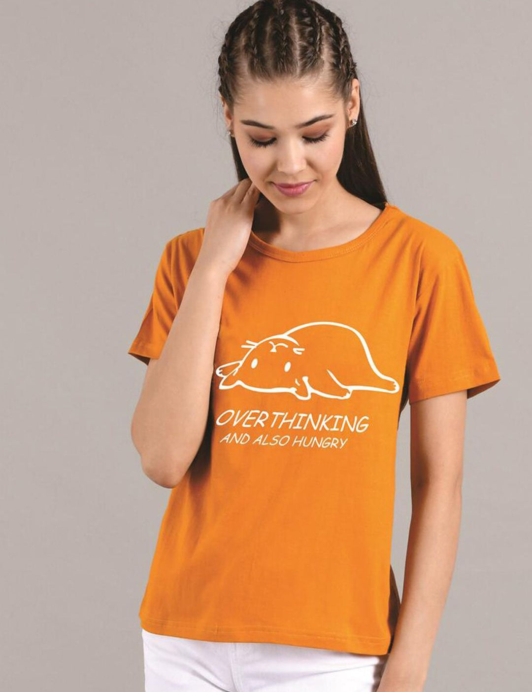 Kotty Women Yellow Printed Round Neck T-shirt