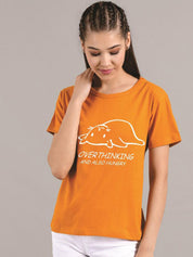 Kotty Women Yellow Printed Round Neck T-shirt