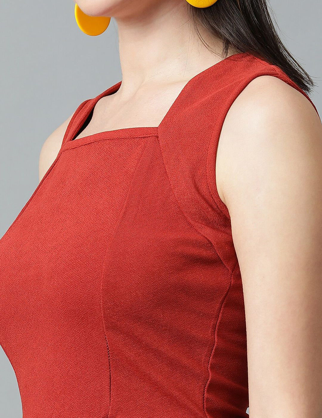 Kotty Rust Square Neck Peplum Top