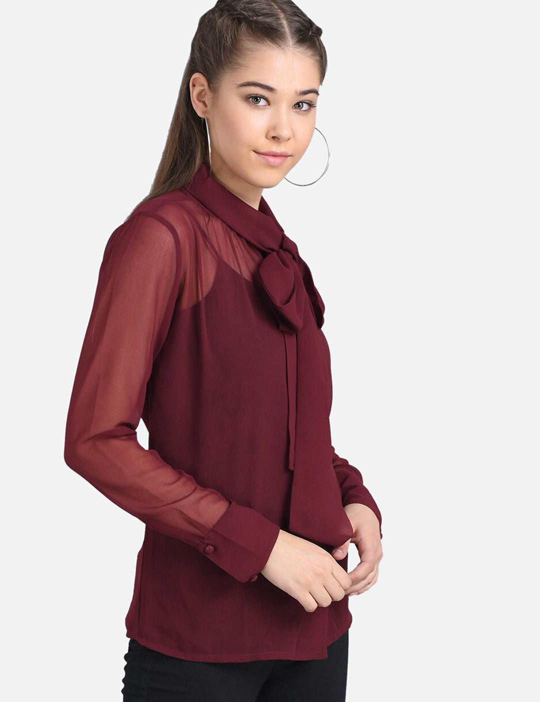 Kotty Women Maroon Solid Pure Cotton Top