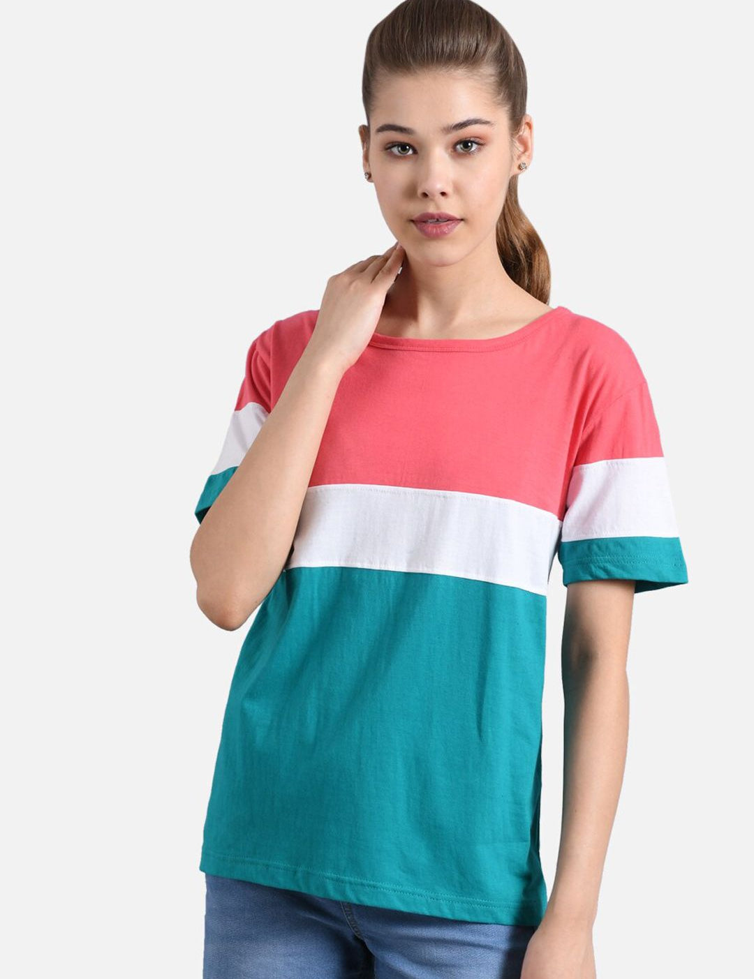 Kotty Women Multicoloured Pack of 2 Colourblocked Round Neck T-shirt