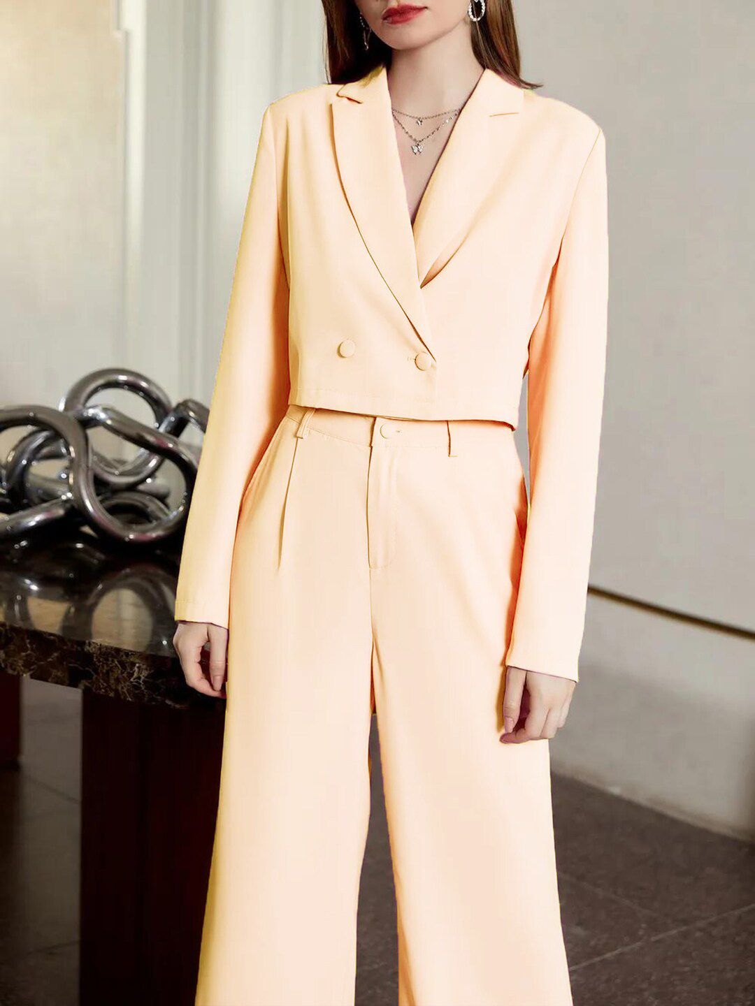 KOTTY BIZwear Beige Blazer & Trousers Co-Ord Set