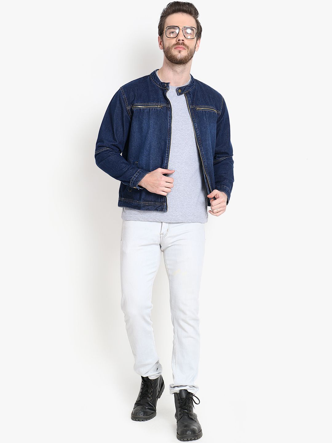 Kotty Men Blue Solid Denim Jacket