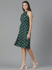 Kotty Geometric Printed High Neck Sleeveless A-Line Dress