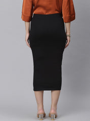 Kotty Women Black Solid Midi Pencil Skirt