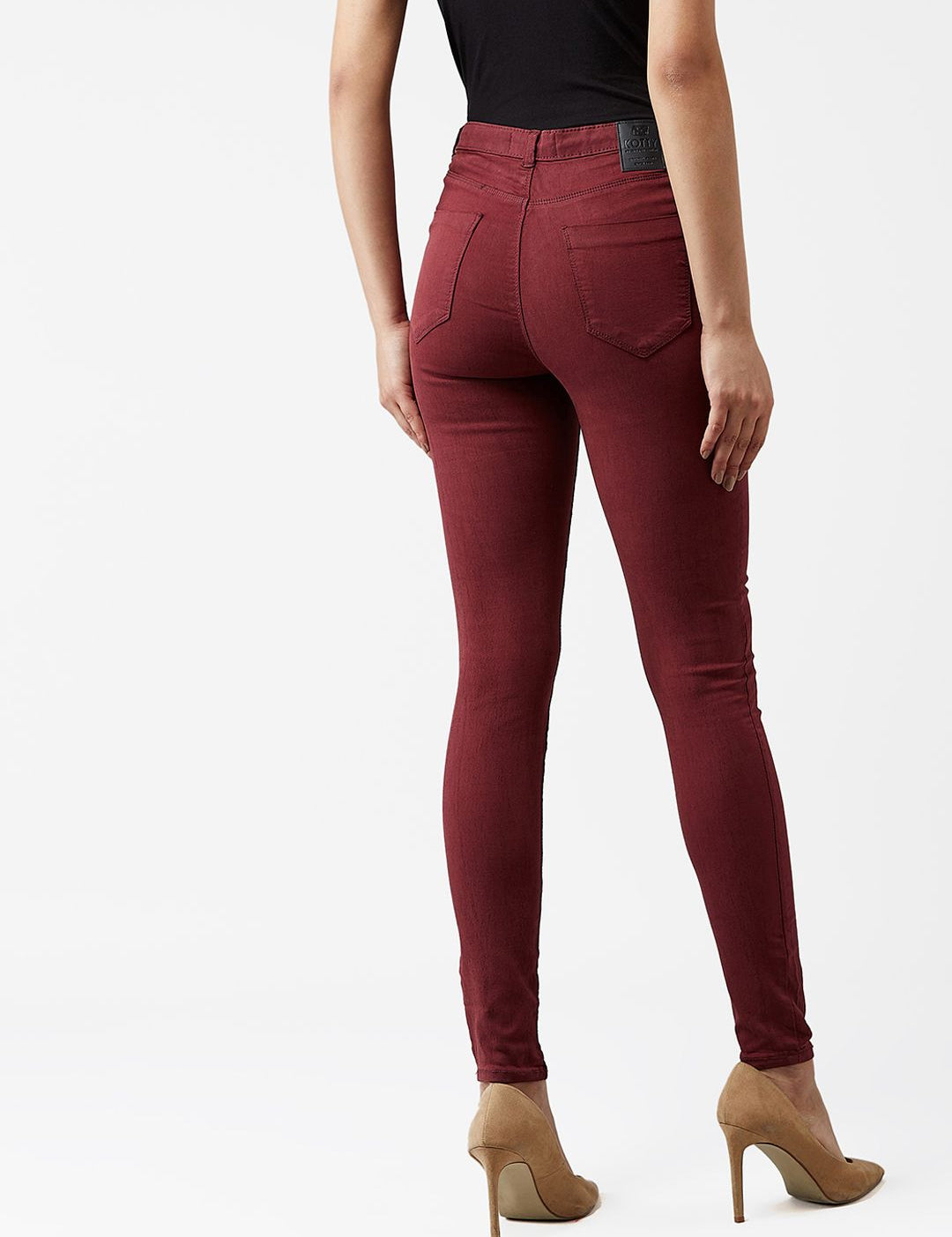 Kotty Women Maroon Skinny Fit High-Rise Clean Look Jeans