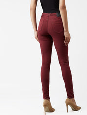 Kotty Women Maroon Skinny Fit High-Rise Clean Look Jeans