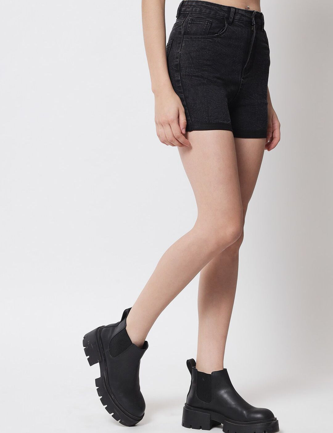 Kotty Women Black High-Rise Denim Shorts