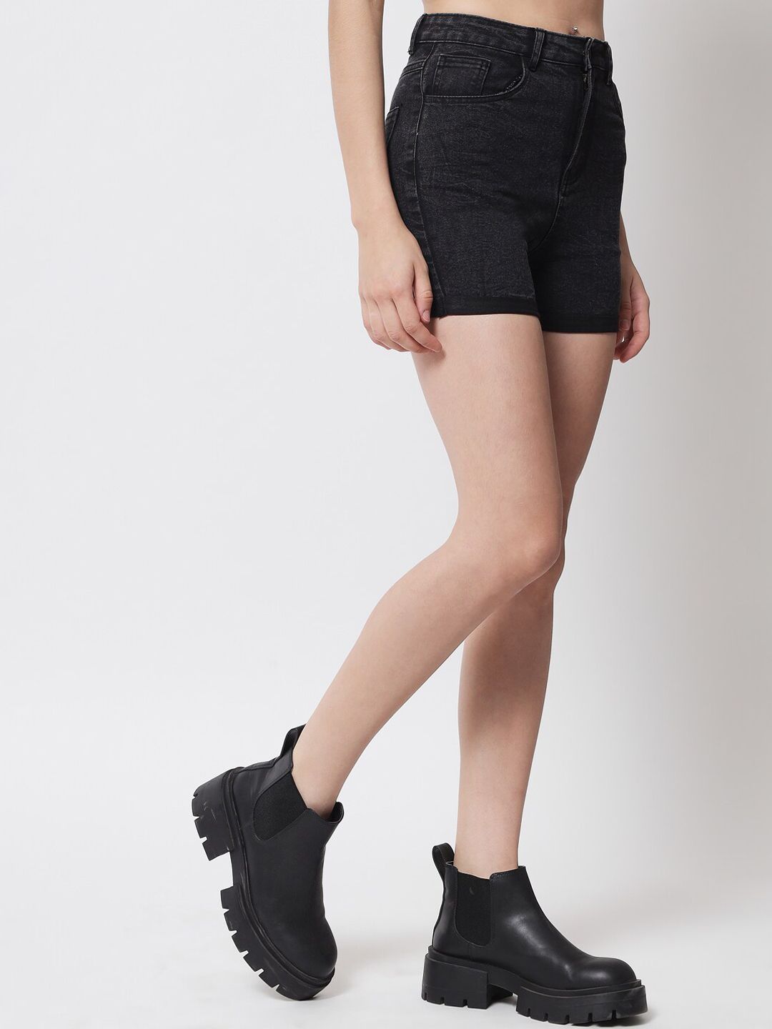 Kotty Women Black High-Rise Denim Shorts
