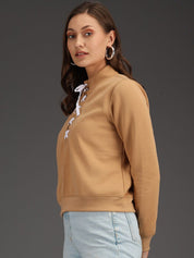 Kotty Women Beige Fleece Sweatshirt