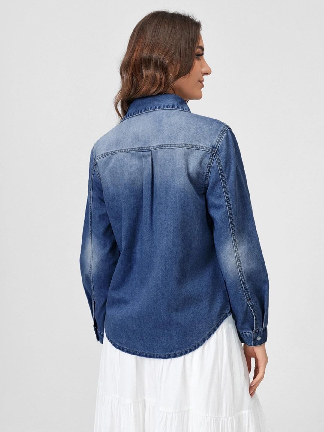 Kotty Blue Relaxed Faded Spread Collar Casual Shirt