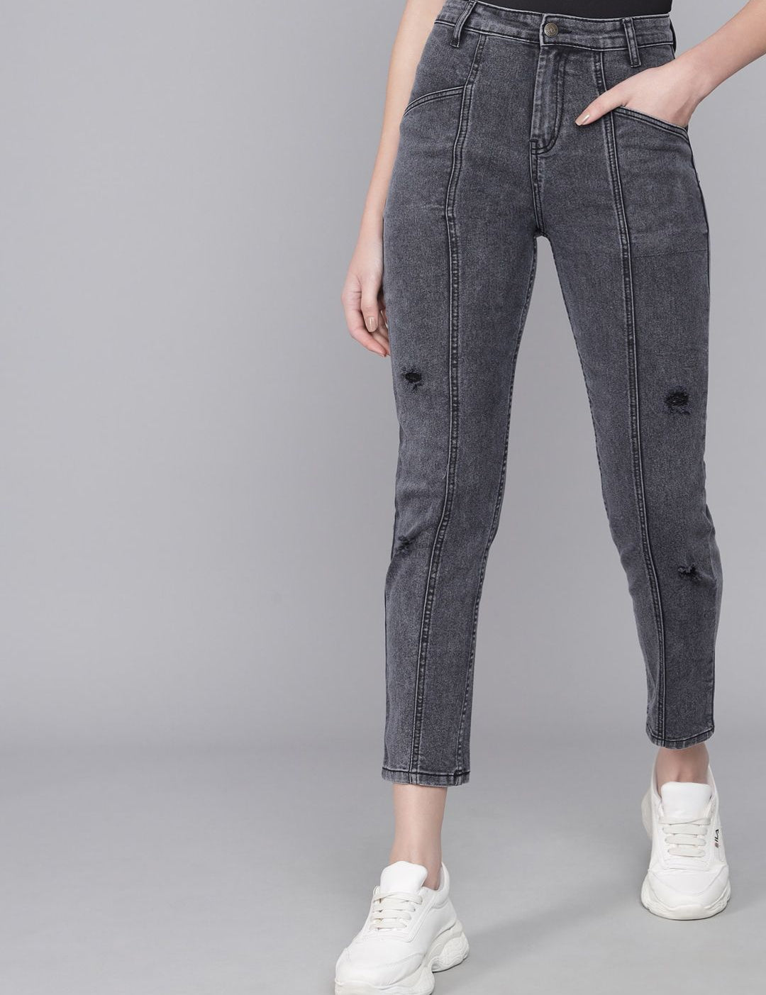 Kotty Women Black Skinny Fit High-Rise Mildly Distressed Stretchable Jeans