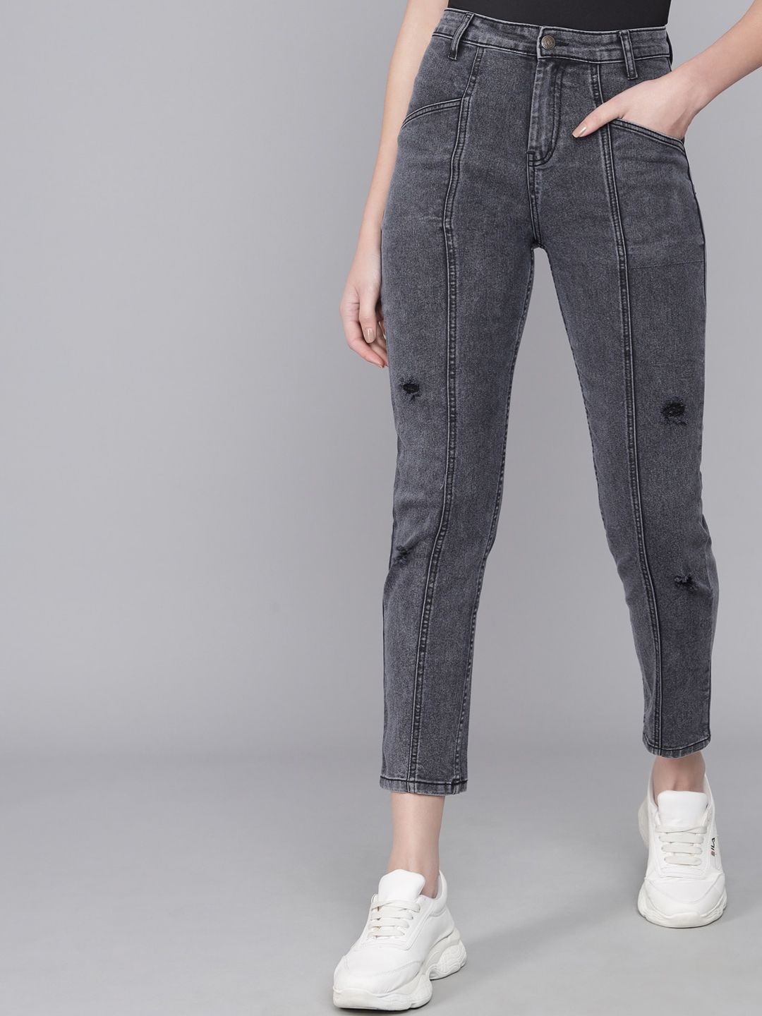 Kotty Women Black Skinny Fit High-Rise Mildly Distressed Stretchable Jeans