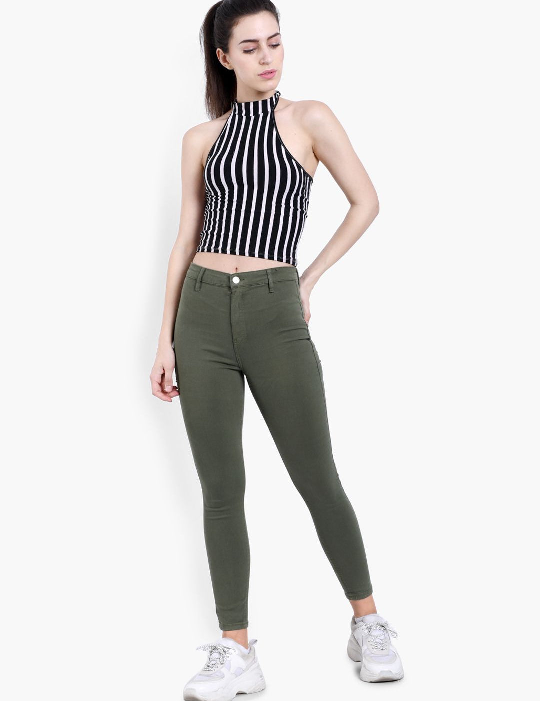 Kotty Women Olive Green Skinny Fit High-Rise Clean Look Stretchable Jeans