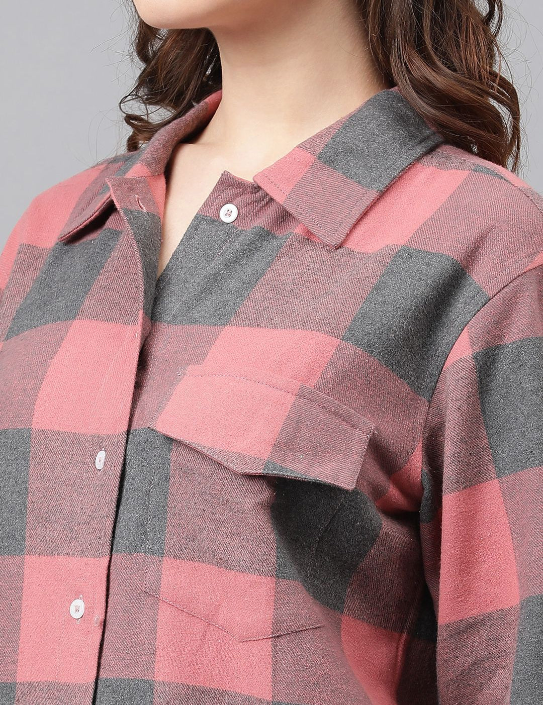 Kotty Buffalo Checks Spread Collar Longline Casual Shirt