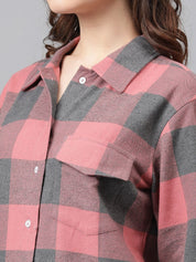 Kotty Buffalo Checks Spread Collar Longline Casual Shirt