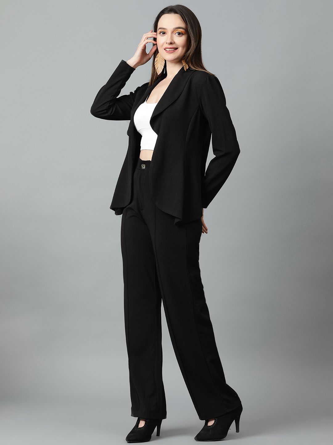 Kotty Black Shawl Neck Blazer With Trousers