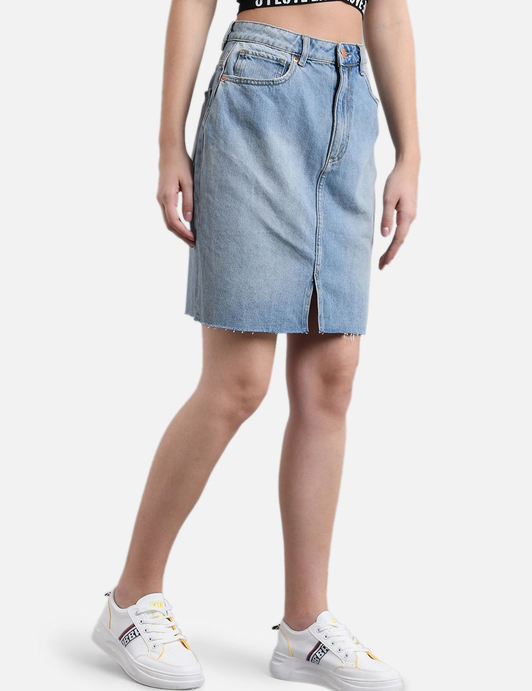 Kotty Women Blue Washed Denim Mini Straight Skirt