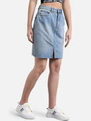 Kotty Women Blue Washed Denim Mini Straight Skirt
