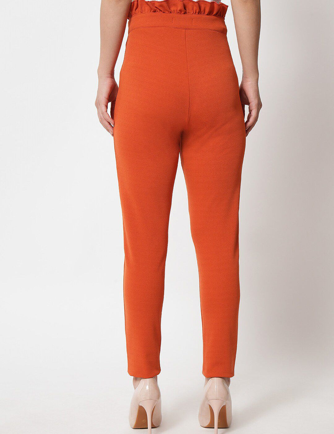 Kotty Women Orange Relaxed Straight Fit High-Rise Easy Wash Trousers