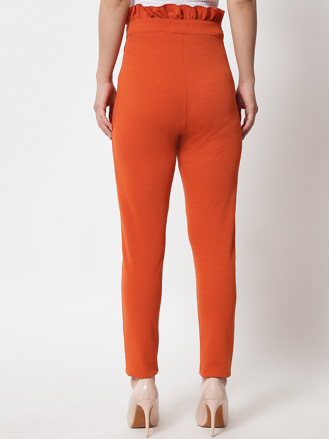 Kotty Women Orange Relaxed Straight Fit High-Rise Easy Wash Trousers