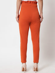 Kotty Women Orange Relaxed Straight Fit High-Rise Easy Wash Trousers
