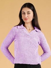 Kotty Women Lapel Collar Fuzzy Pullover Sweaters