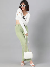 KOTTY BIZwear Women Green High-Rise Relaxed Straight Leg Straight Fit Easy Wash Trousers