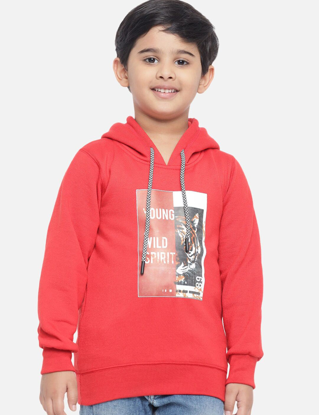 Kotty Boys Red Printed Fleece Sweatshirt