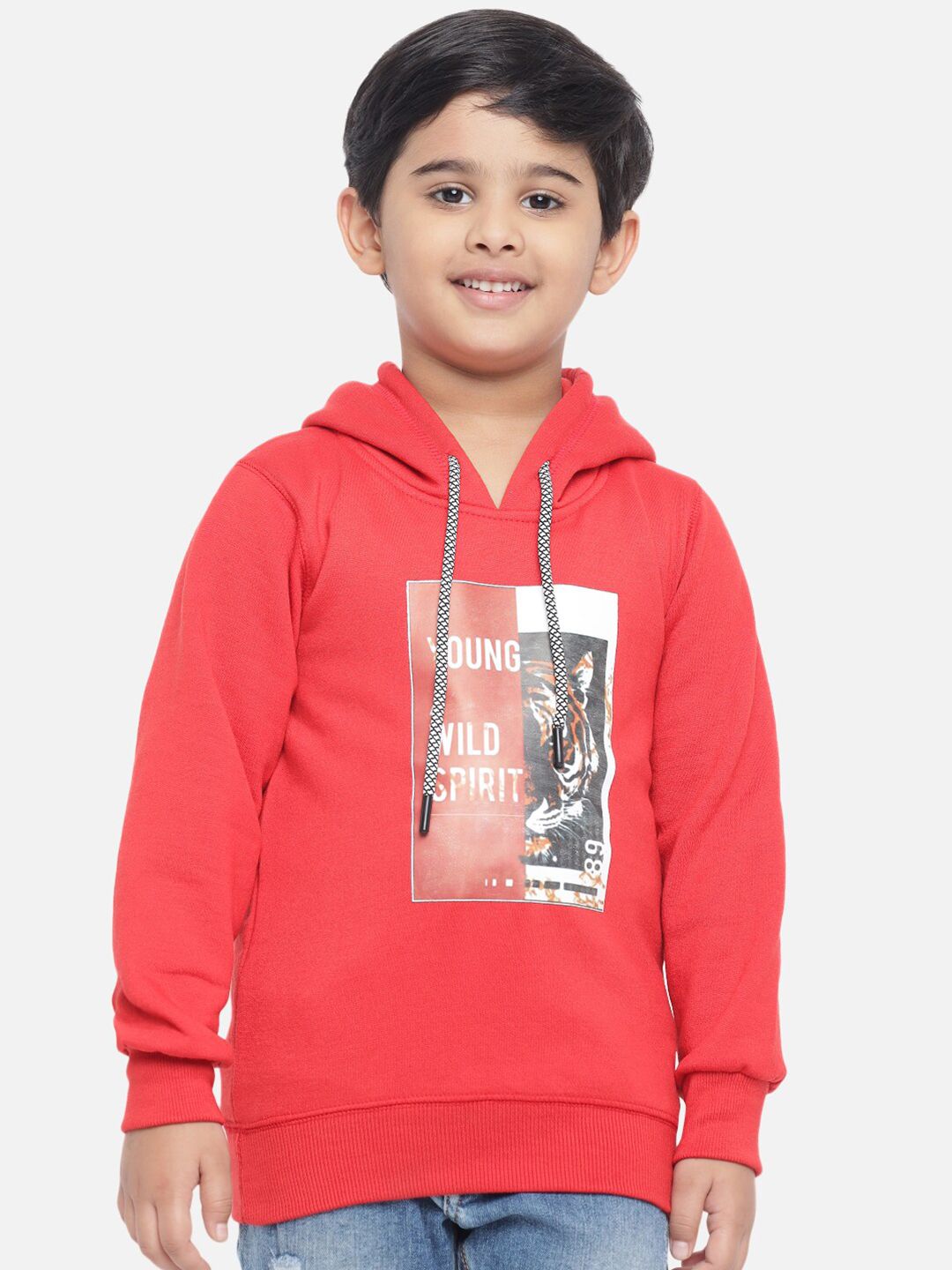 Kotty Boys Red Printed Fleece Sweatshirt