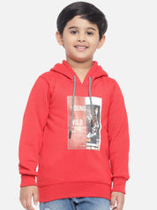 Kotty Boys Red Printed Fleece Sweatshirt