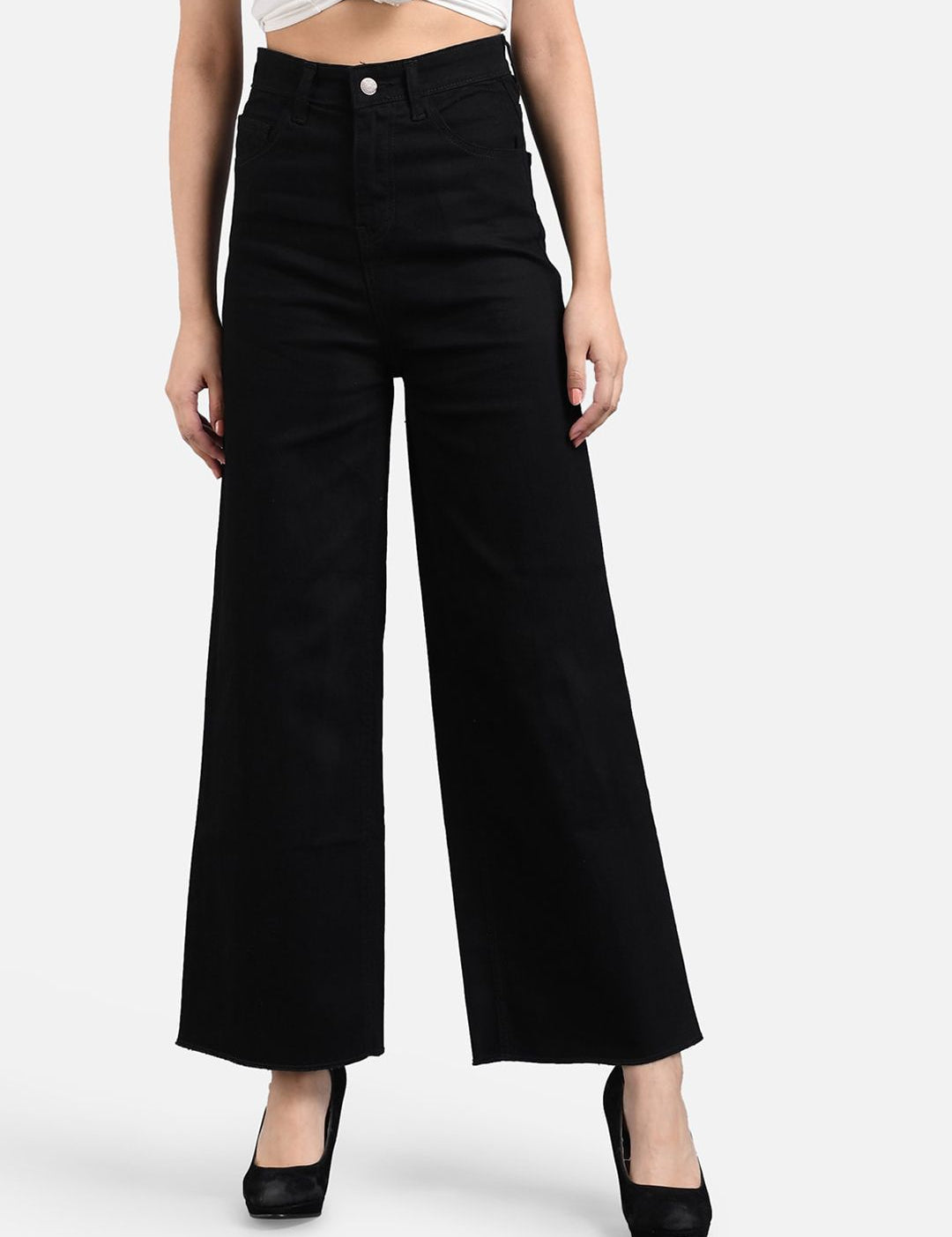 Kotty Women Black Wide Leg High-Rise Clean Look Jeans