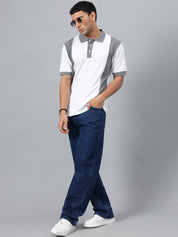 Kotty White & Grey Colourblocked Polo Collar T-shirt