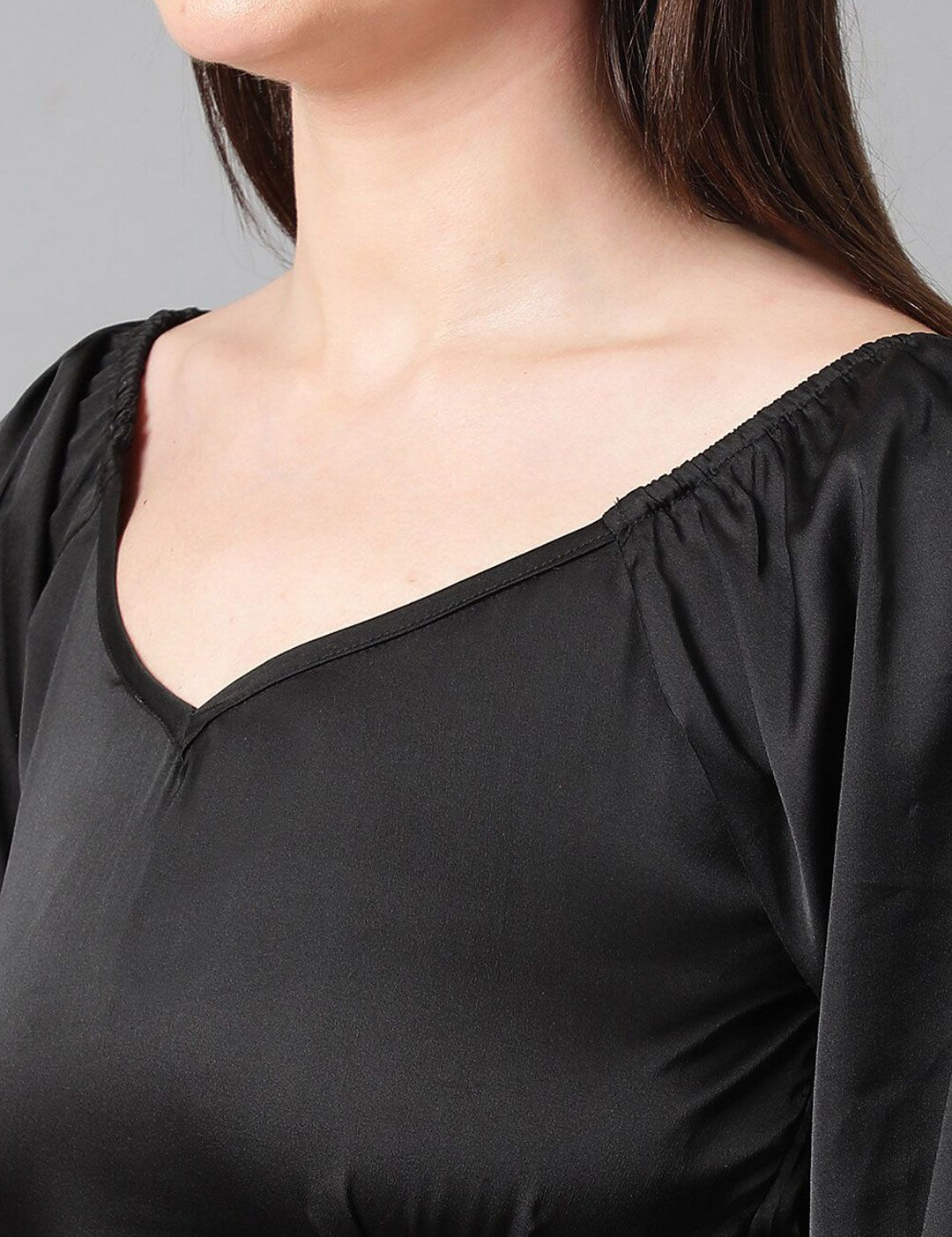 Kotty V-Neck Flared Sleeve Satin Top