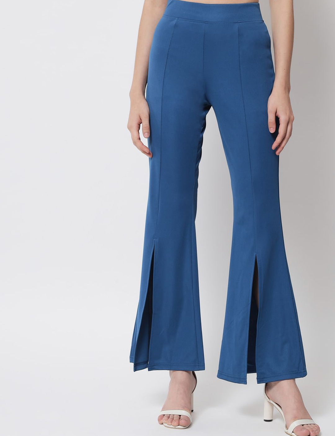 Kotty Women Blue Relaxed Flared High-Rise Easy Wash Trousers