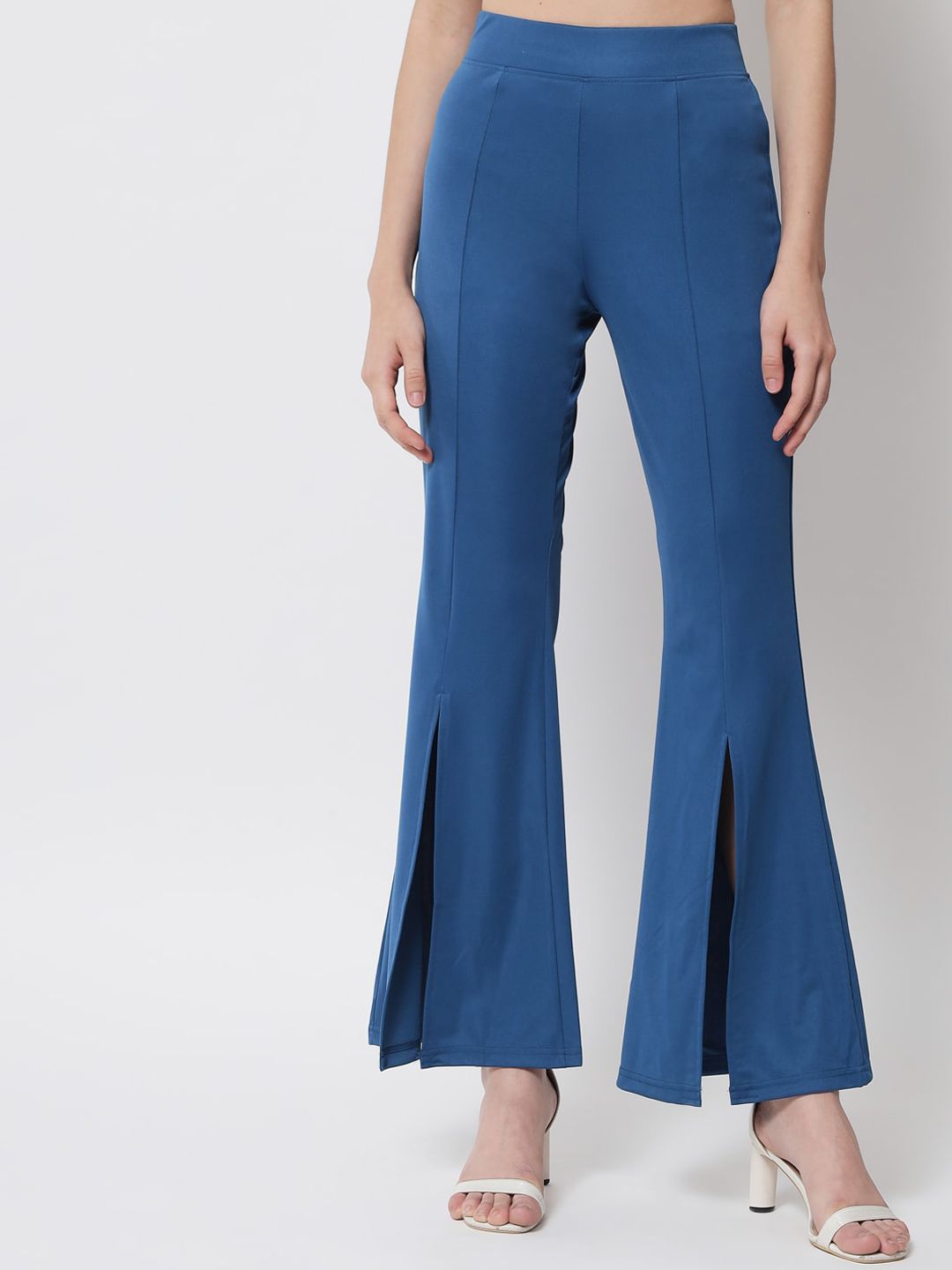 Kotty Women Blue Relaxed Flared High-Rise Easy Wash Trousers