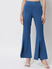 Kotty Women Blue Relaxed Flared High-Rise Easy Wash Trousers