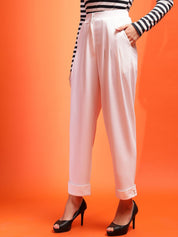 Stylecast X KOTTY BIZwear Women Relaxed Straight Leg Slim Fit High-Rise Pleated Peg Trouser