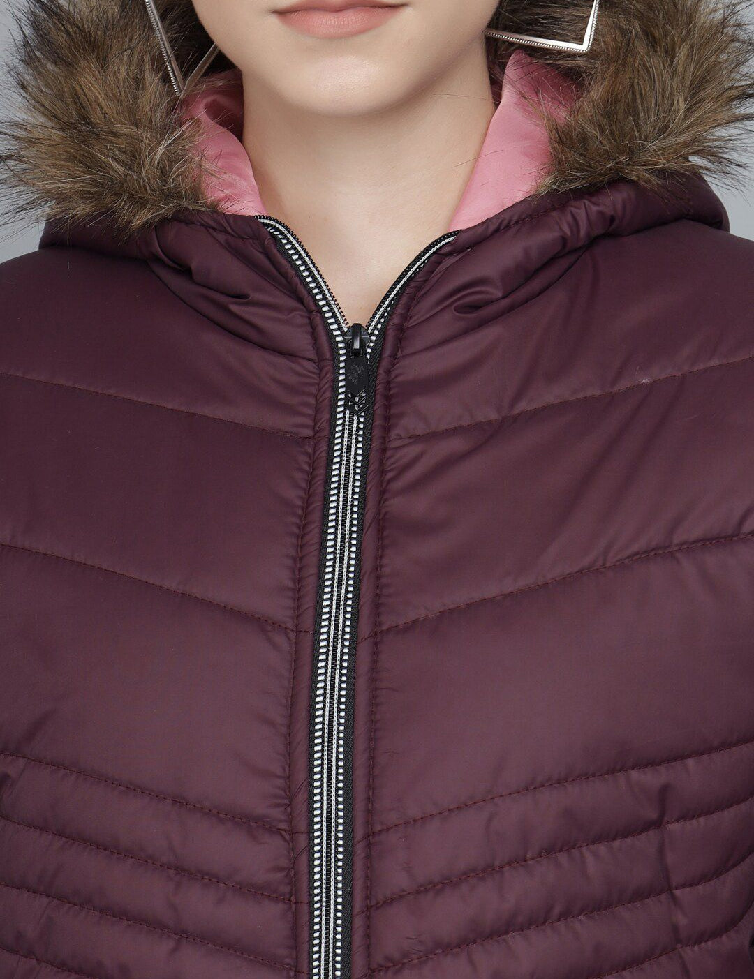 Kotty Women Purple Striped Lightweight Longline Puffer Jacket