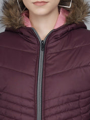 Kotty Women Purple Striped Lightweight Longline Puffer Jacket