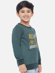 Kotty Boys Green Printed Sweatshirt