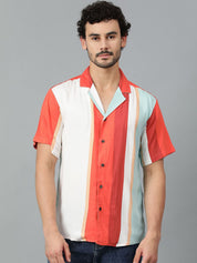 Kotty Men Cuban Collar Striped Casual Shirt