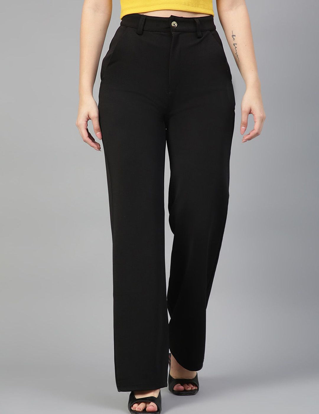 KOTTY BIZwear Women Relaxed Straight Fit High-Rise Easy Wash Trousers