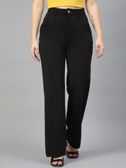 KOTTY BIZwear Women Relaxed Straight Fit High-Rise Easy Wash Trousers