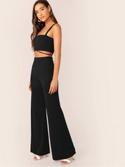 Kotty Shoulder Straps Sleeveless Crop Top With Trousers