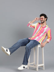 Kotty Men Spread Collar Striped Casual Shirt