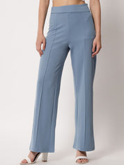 Kotty Women Blue Relaxed Straight Fit High-Rise Easy Wash Trouser
